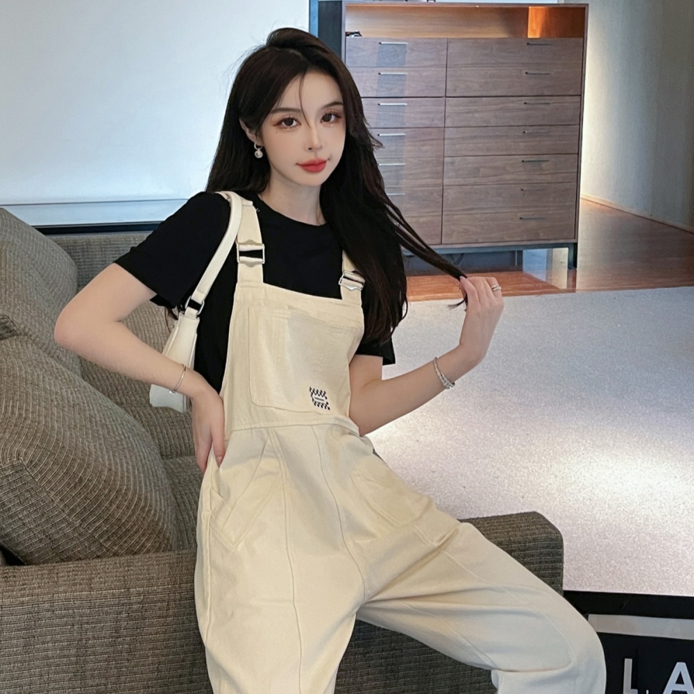 Summer straight pants jumpsuit fashion bib pants a set