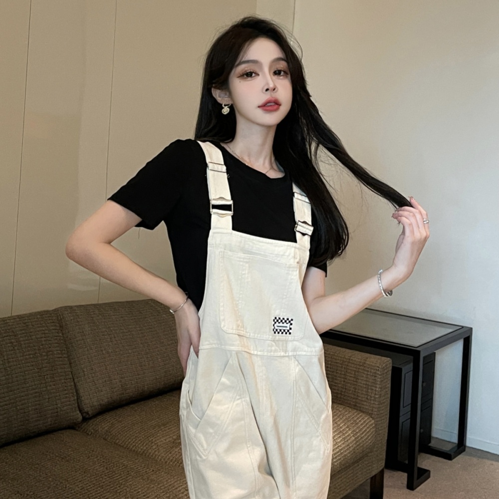 Summer straight pants jumpsuit fashion bib pants a set