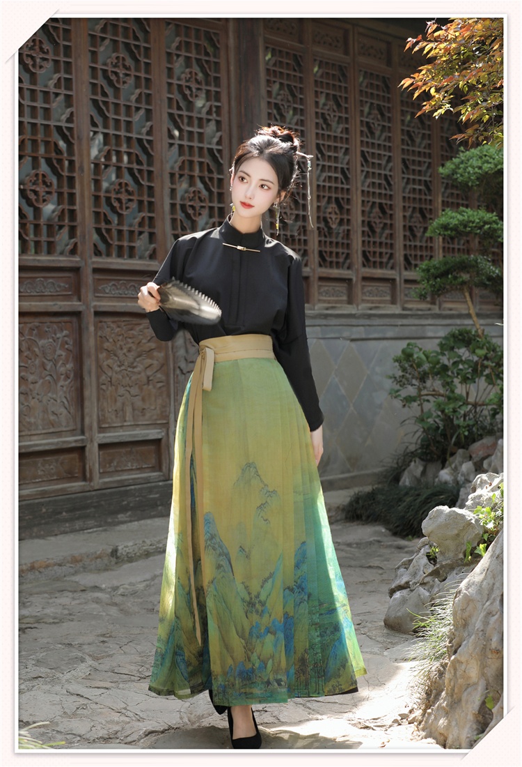 Printing long skirt retro horse-face skirt a set