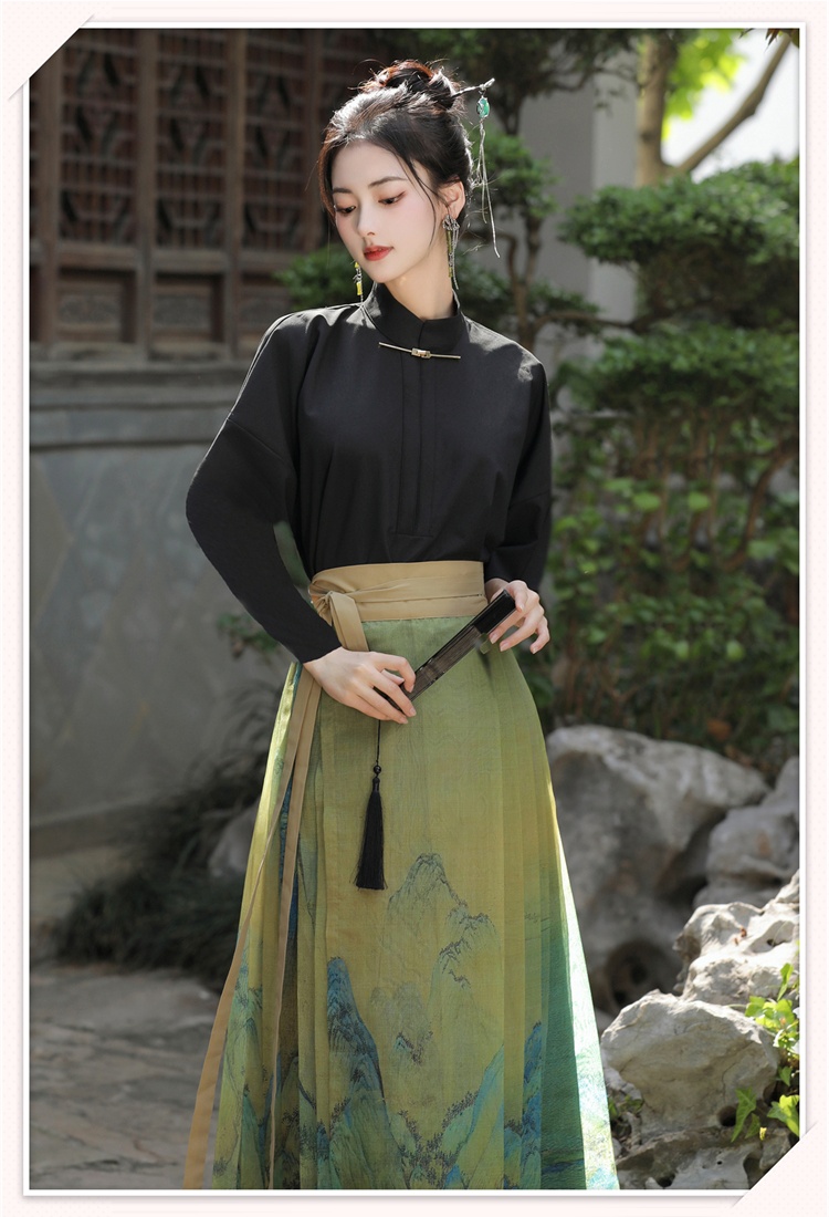 Printing long skirt retro horse-face skirt a set