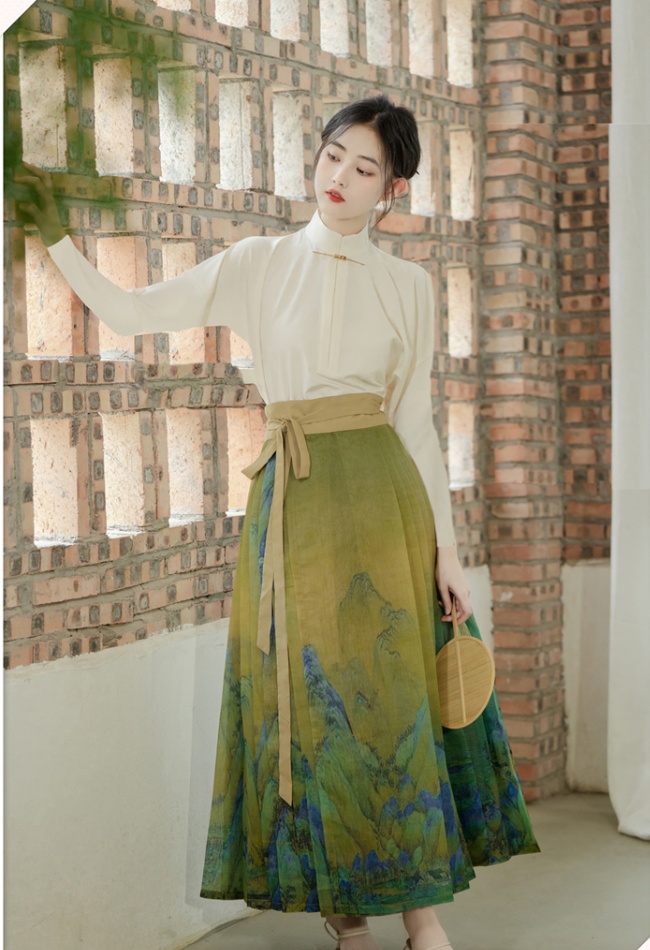 Printing long skirt retro horse-face skirt a set