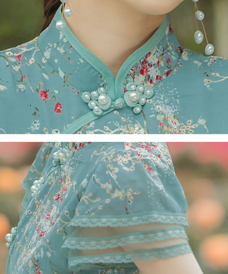 Floral spring and autumn cheongsam peacock dress