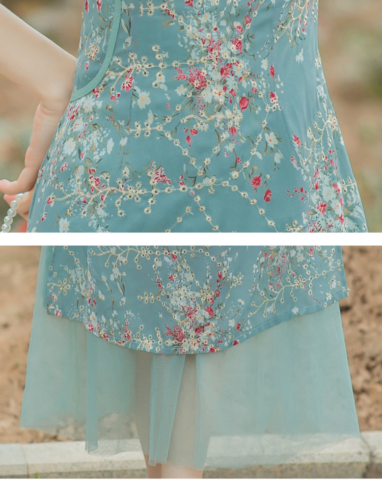 Floral spring and autumn cheongsam peacock dress