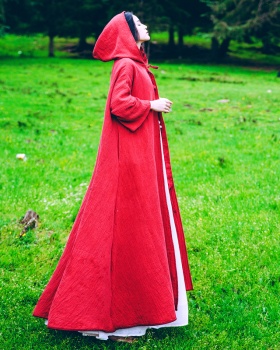 Small red hat long vacation retro cotton linen cloak for women