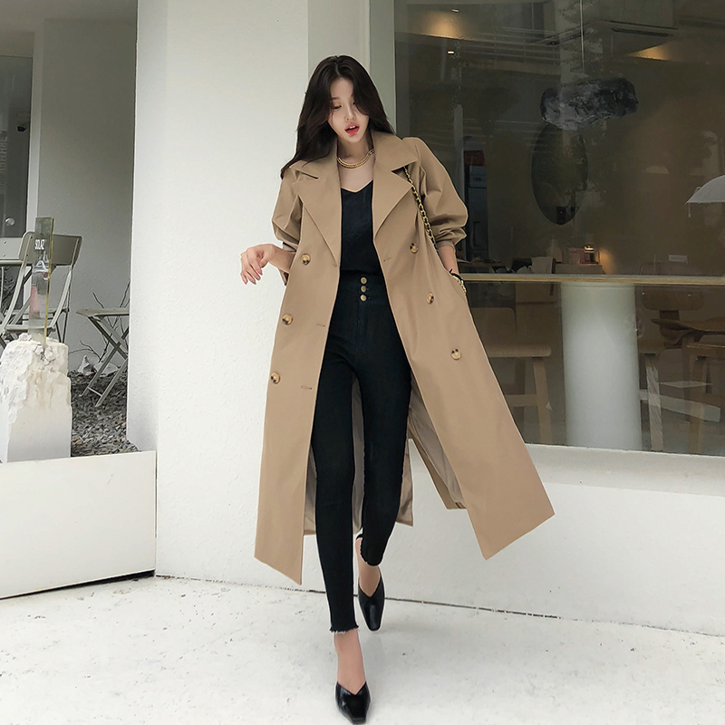 Loose temperament windbreaker long overcoat for women