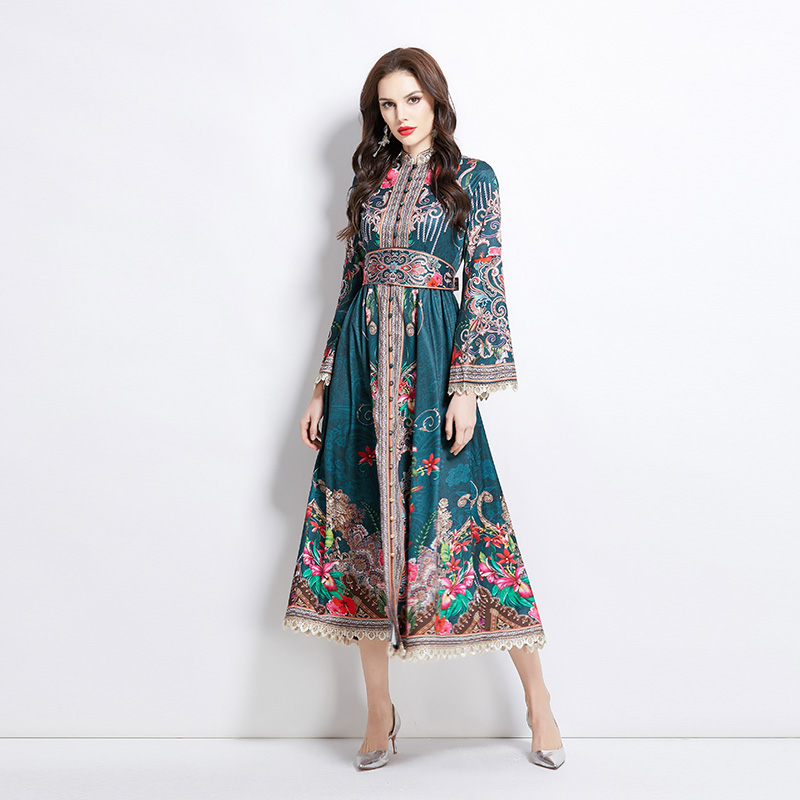 Pattern spring and summer national style long dress