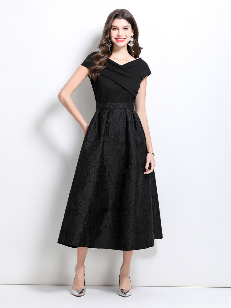 Flat shoulder retro formal dress spring dress