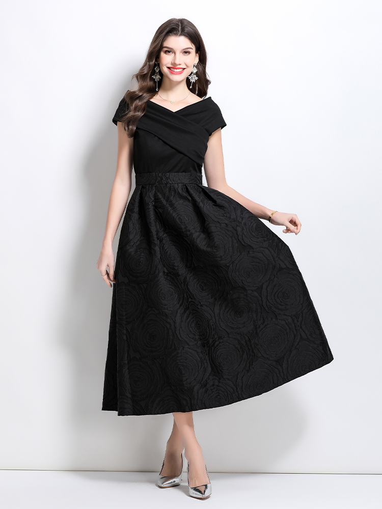 Flat shoulder retro formal dress spring dress