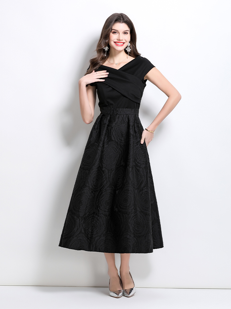 Flat shoulder retro formal dress spring dress