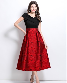 Flat shoulder retro dress spring formal dress