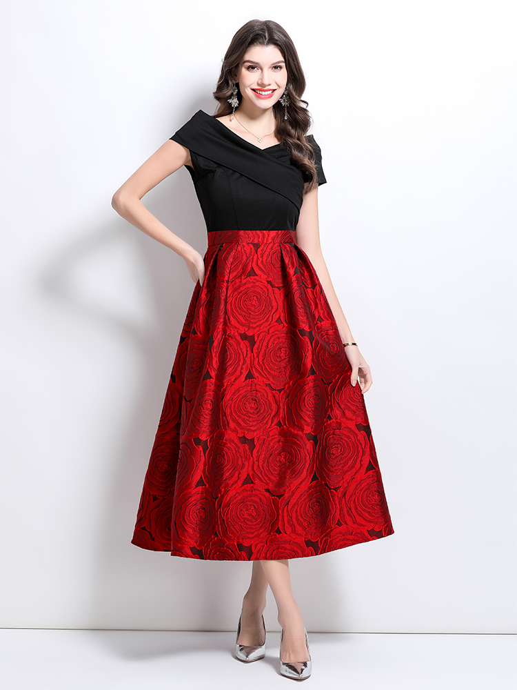 Flat shoulder retro dress spring formal dress