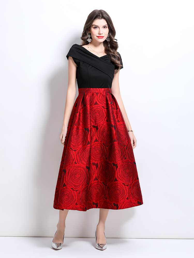 Flat shoulder retro dress spring formal dress