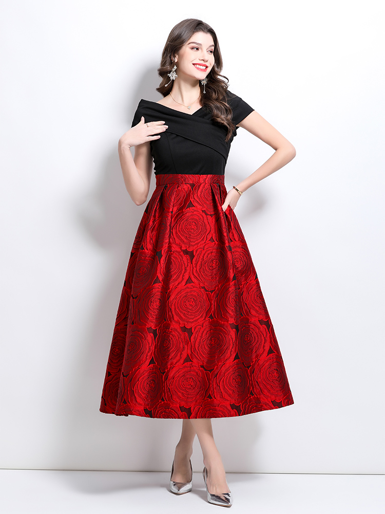 Flat shoulder retro dress spring formal dress