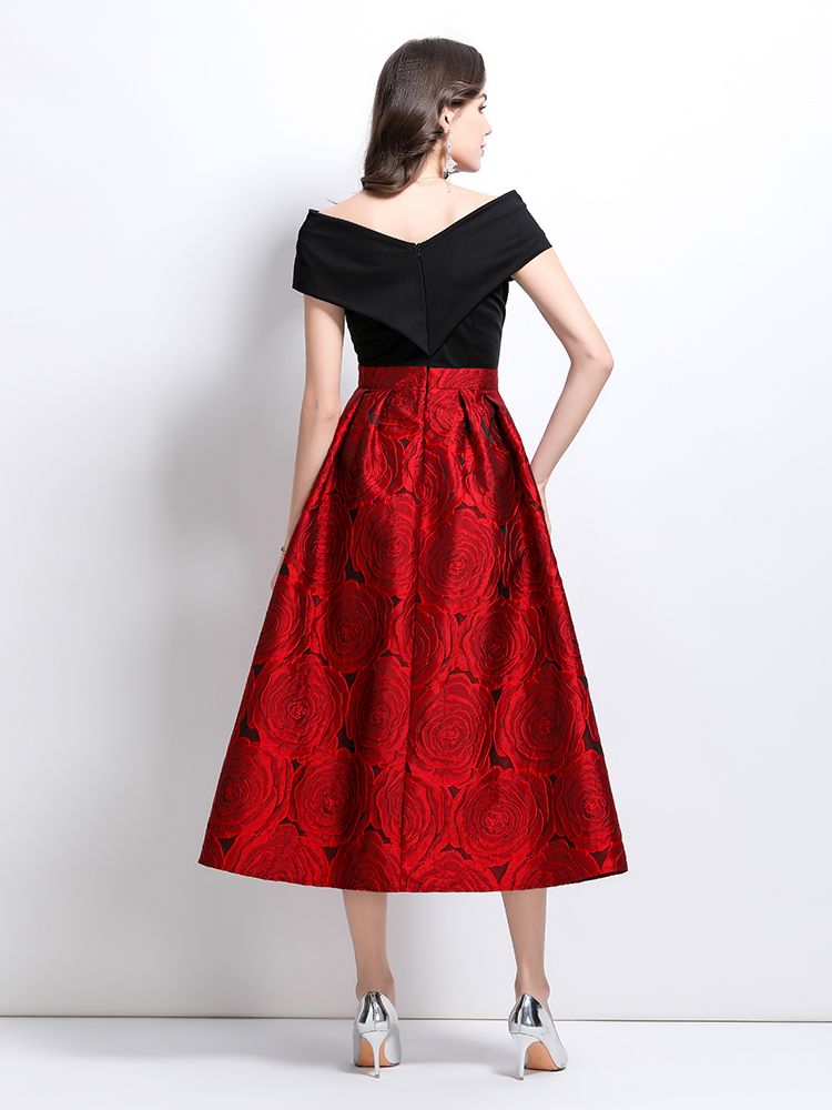 Flat shoulder retro dress spring formal dress