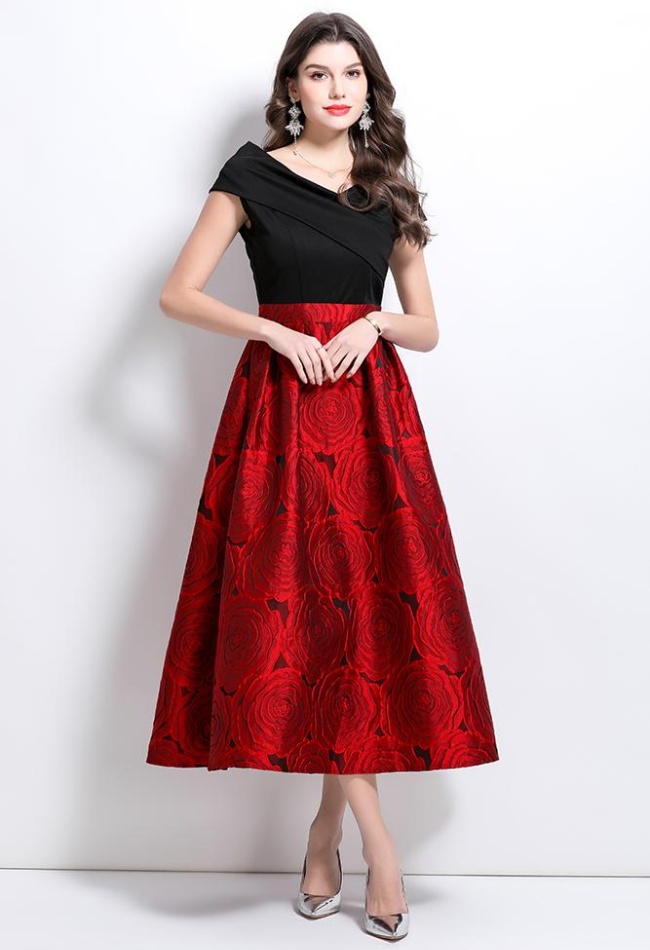 Flat shoulder retro dress spring formal dress