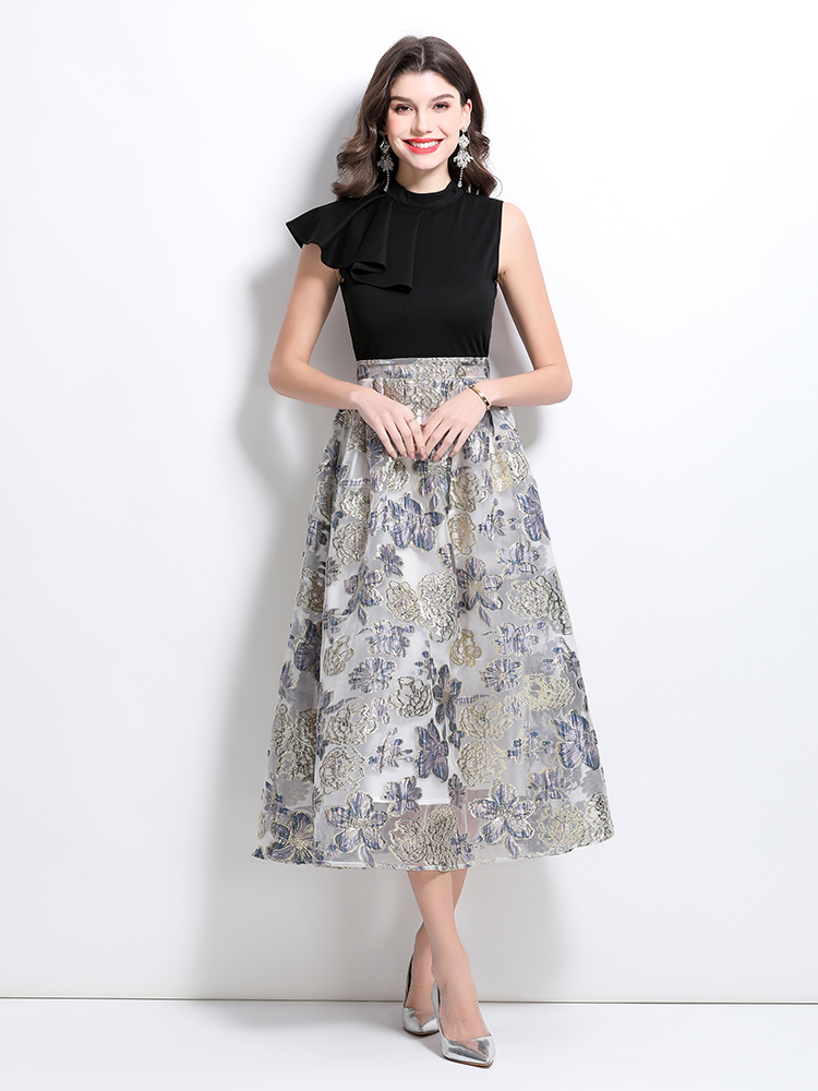 Lotus leaf edges formal dress retro dress