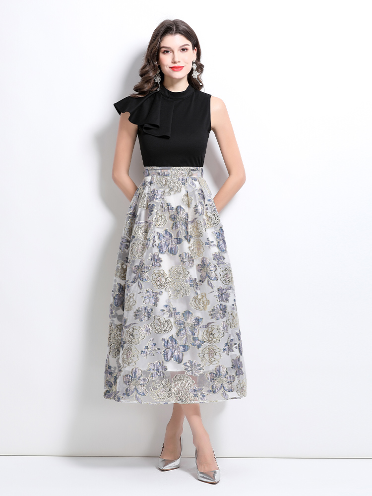 Lotus leaf edges formal dress retro dress