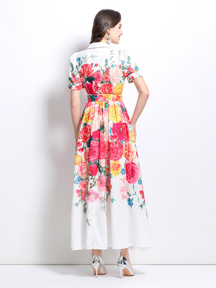 Flowers V-neck painting spring and summer long dress