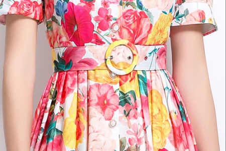 Flowers V-neck painting spring and summer long dress