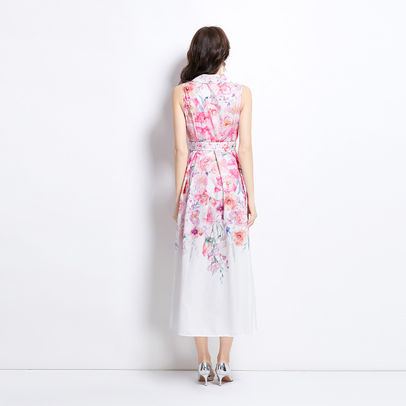 Vacation sleeveless spring flowers long painting dress