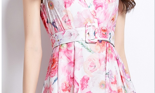 Vacation sleeveless spring flowers long painting dress