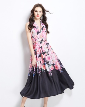 Vacation long painting sleeveless spring flowers dress