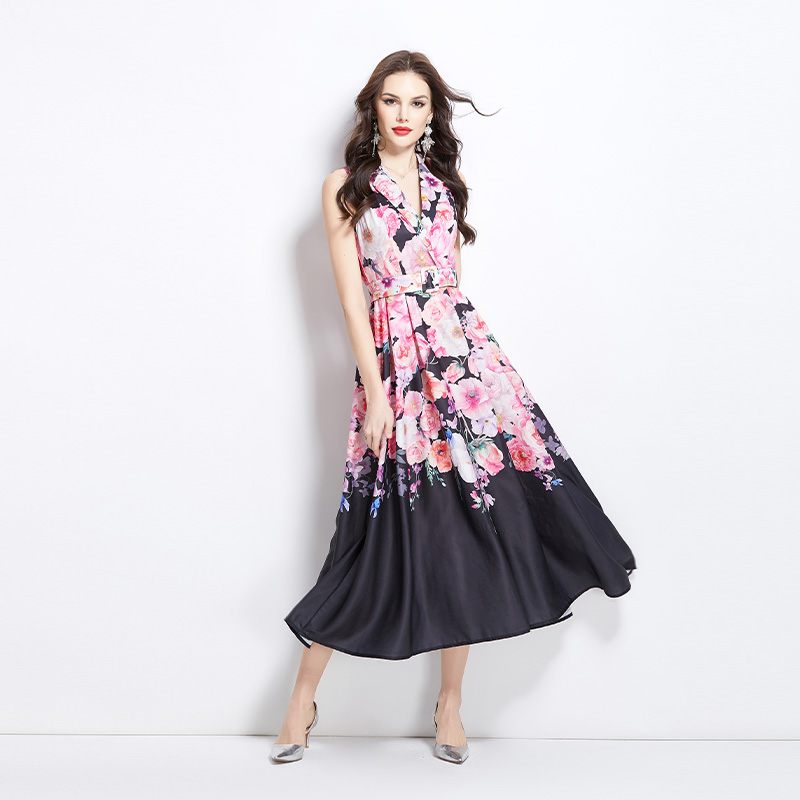 Vacation long painting sleeveless spring flowers dress