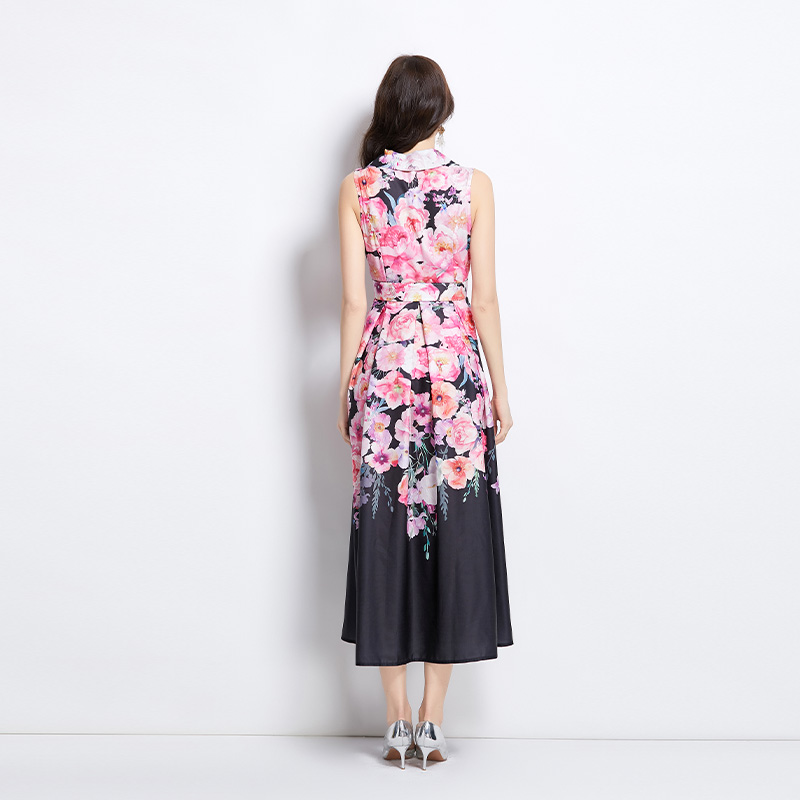 Vacation long painting sleeveless spring flowers dress