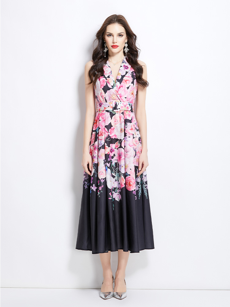 Vacation long painting sleeveless spring flowers dress