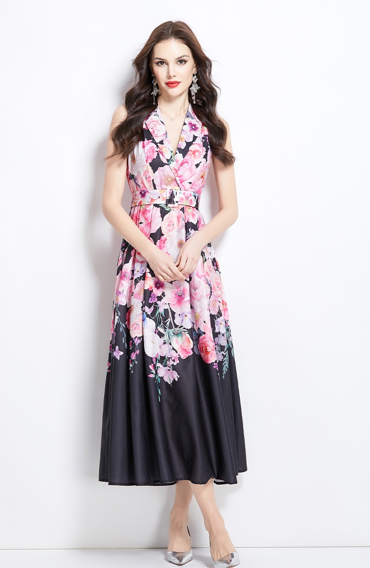 Vacation long painting sleeveless spring flowers dress