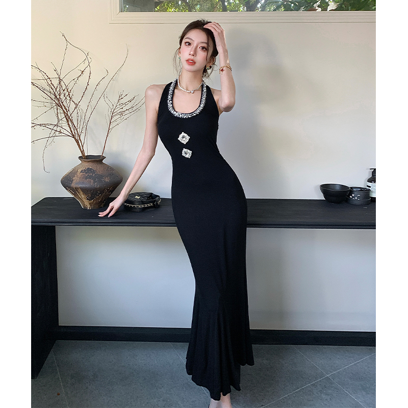 Halter summer beading long dress ladies package hip dress