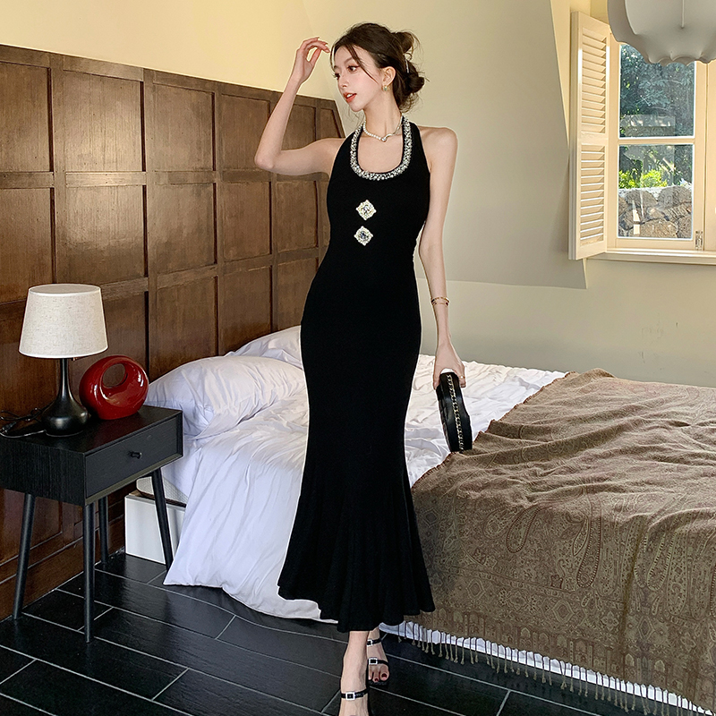 Halter summer beading long dress ladies package hip dress