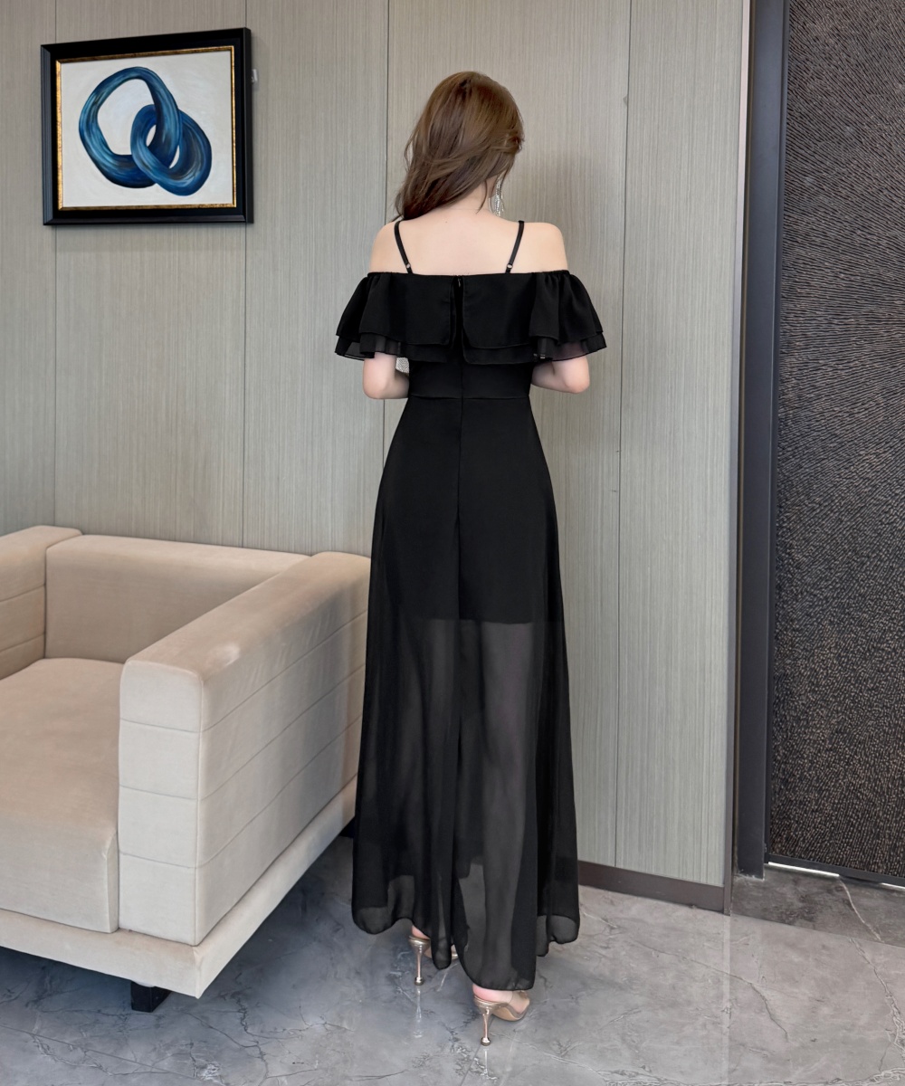 Split summer flat shoulder sexy dress for women