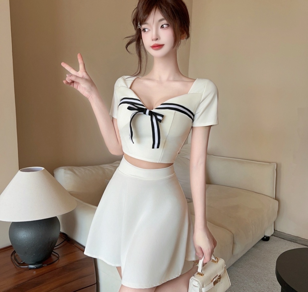 Sexy stripe skirt short cosplay 2pcs set