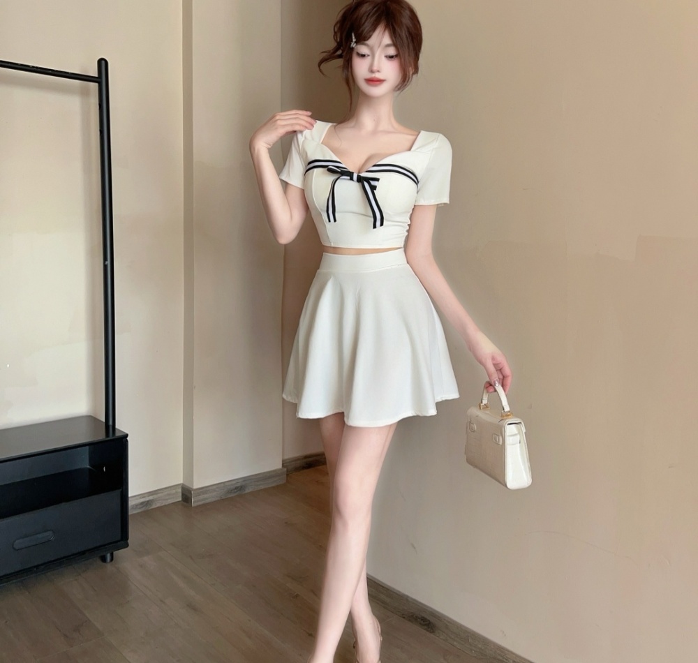 Sexy stripe skirt short cosplay 2pcs set