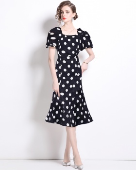 Bow long dress square collar lady dress