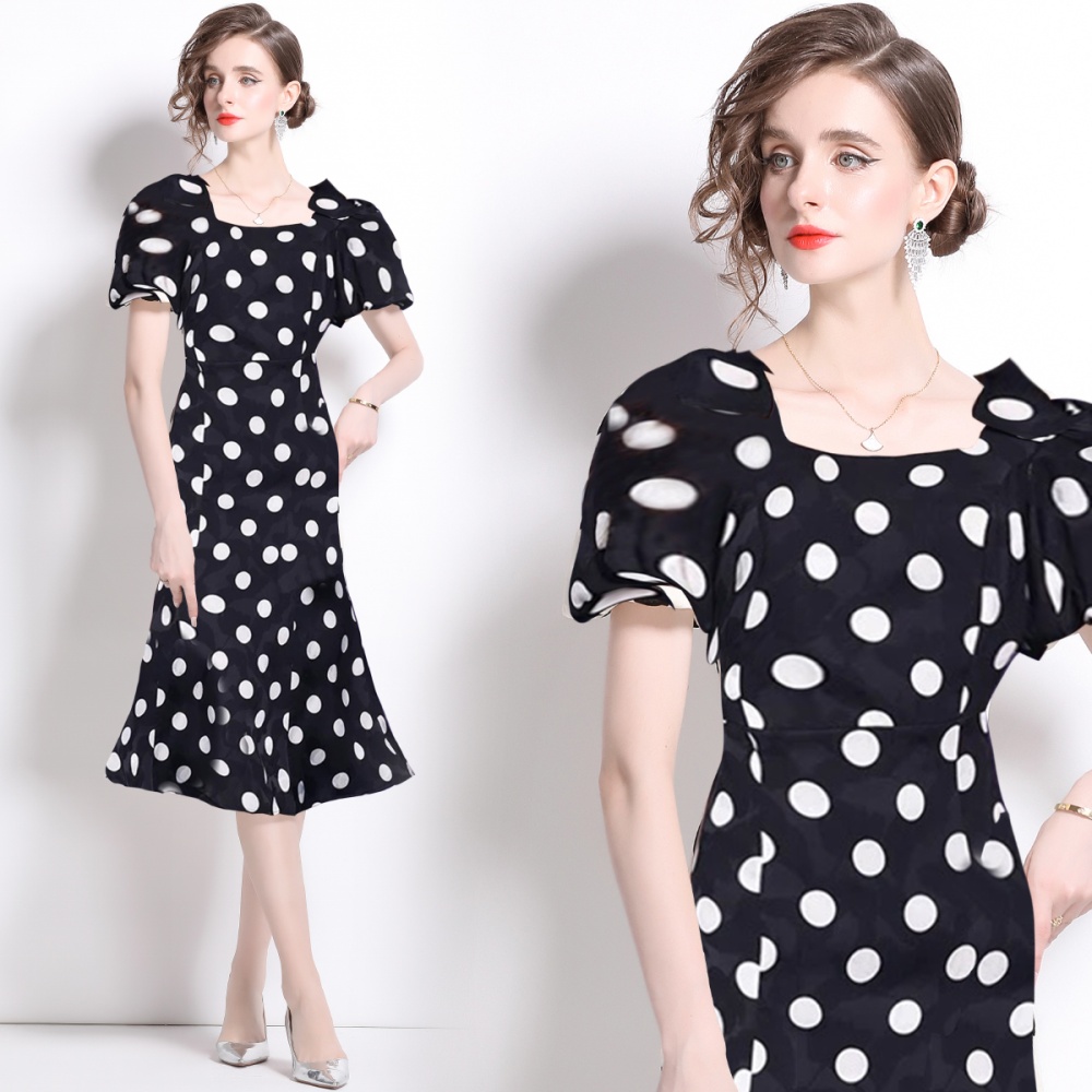 Bow long dress square collar lady dress