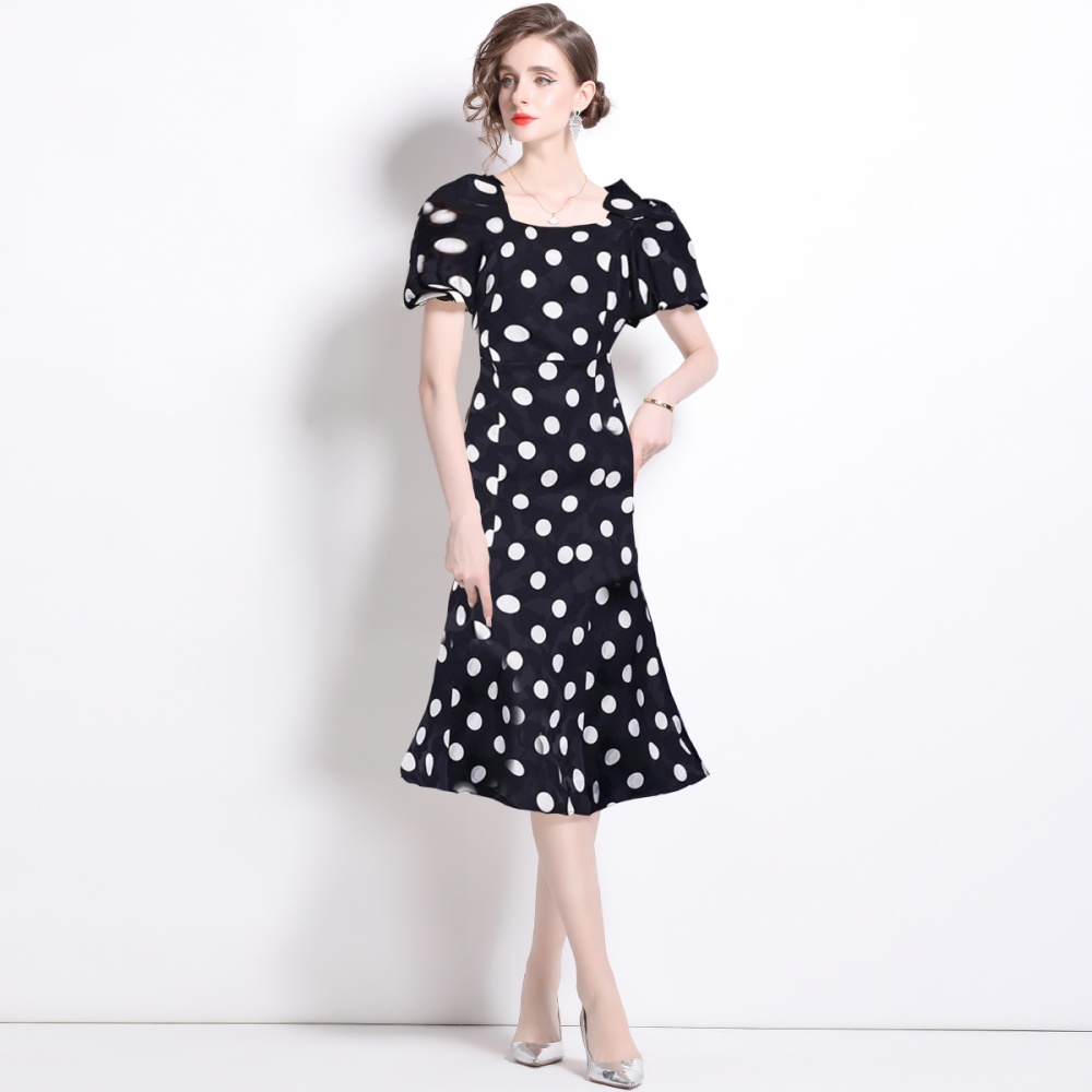 Bow long dress square collar lady dress