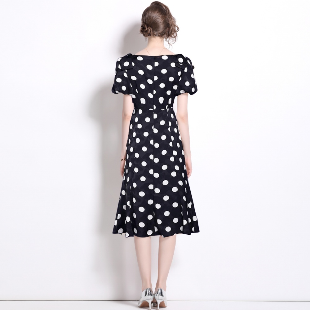 Bow long dress square collar lady dress