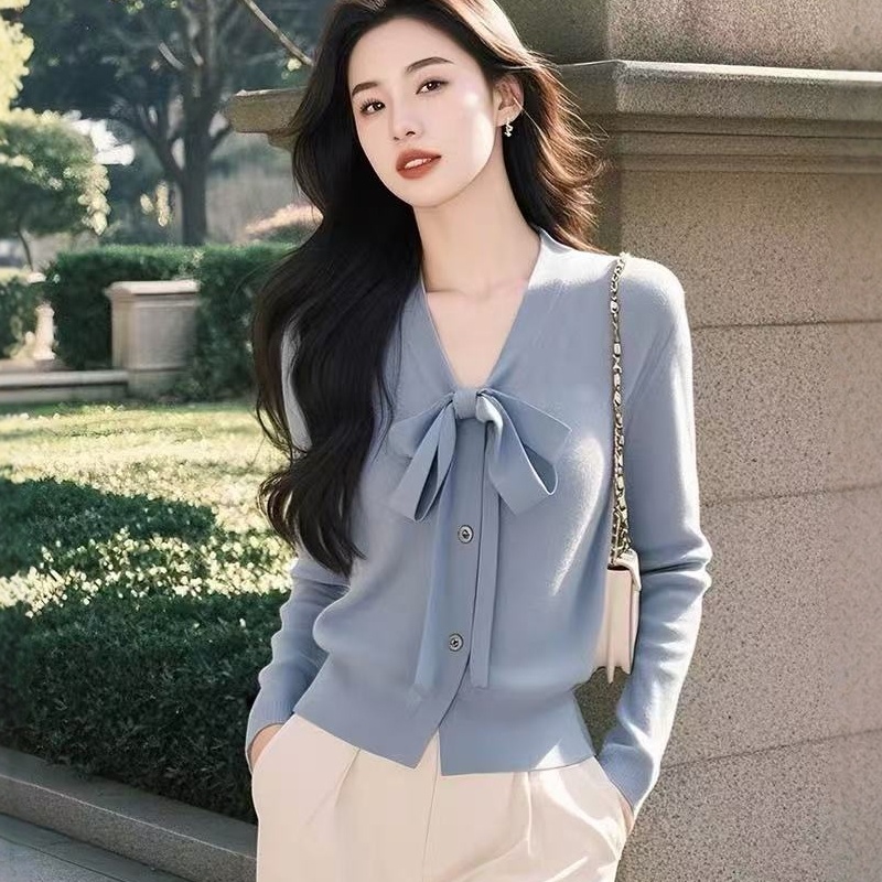 France style bow tops spring and summer V-neck coat