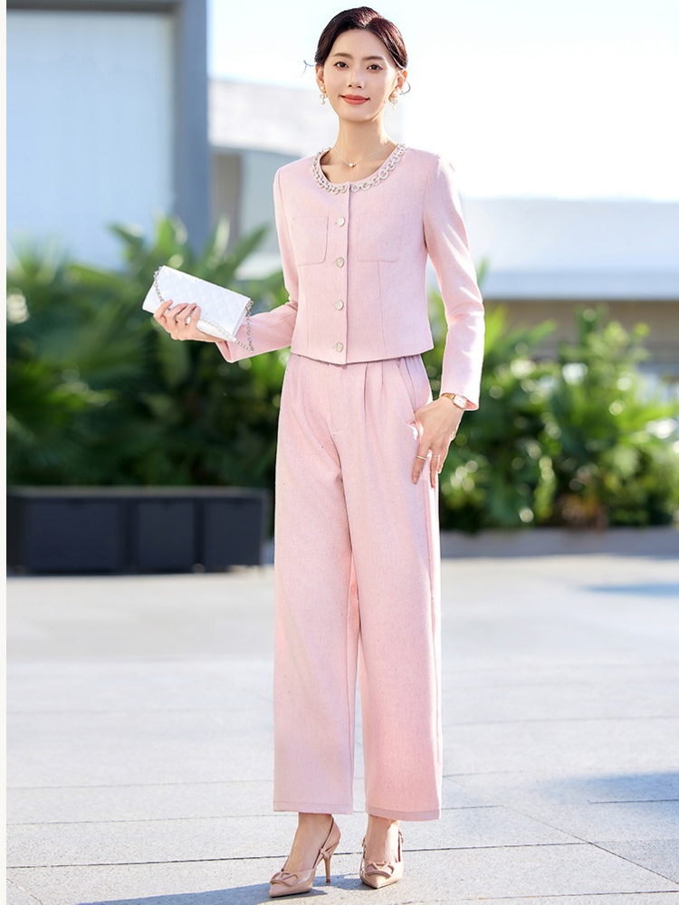 Spring jacket wide leg pants 2pcs set for women