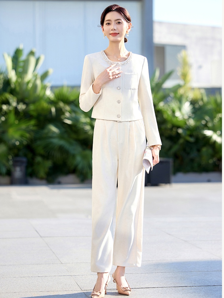 Spring jacket wide leg pants 2pcs set for women