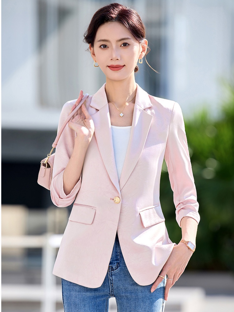 Apricot business suit short sleeve coat for women