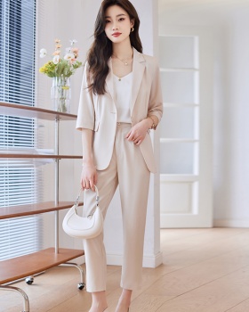 Casual cropped pants short business suit 2pcs set