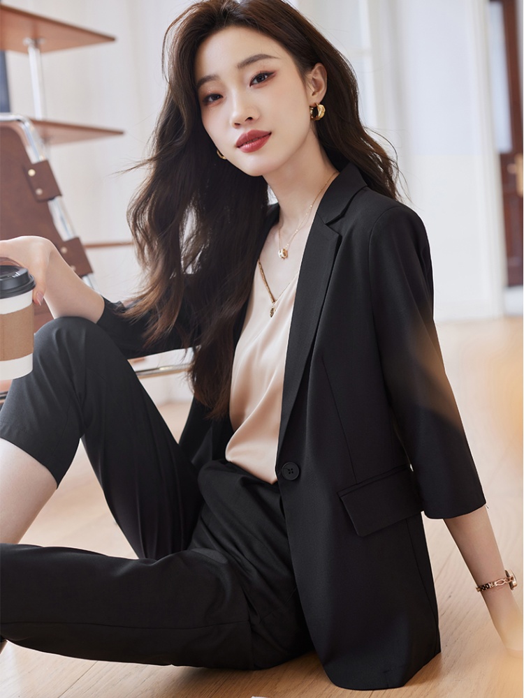 Casual cropped pants short business suit 2pcs set