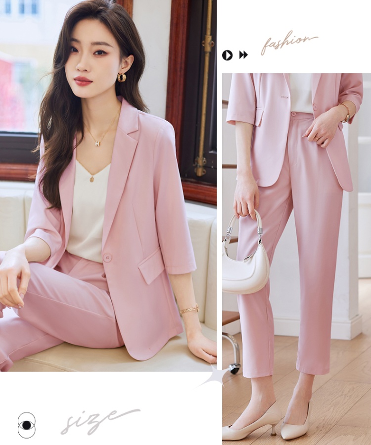 Casual cropped pants short business suit 2pcs set