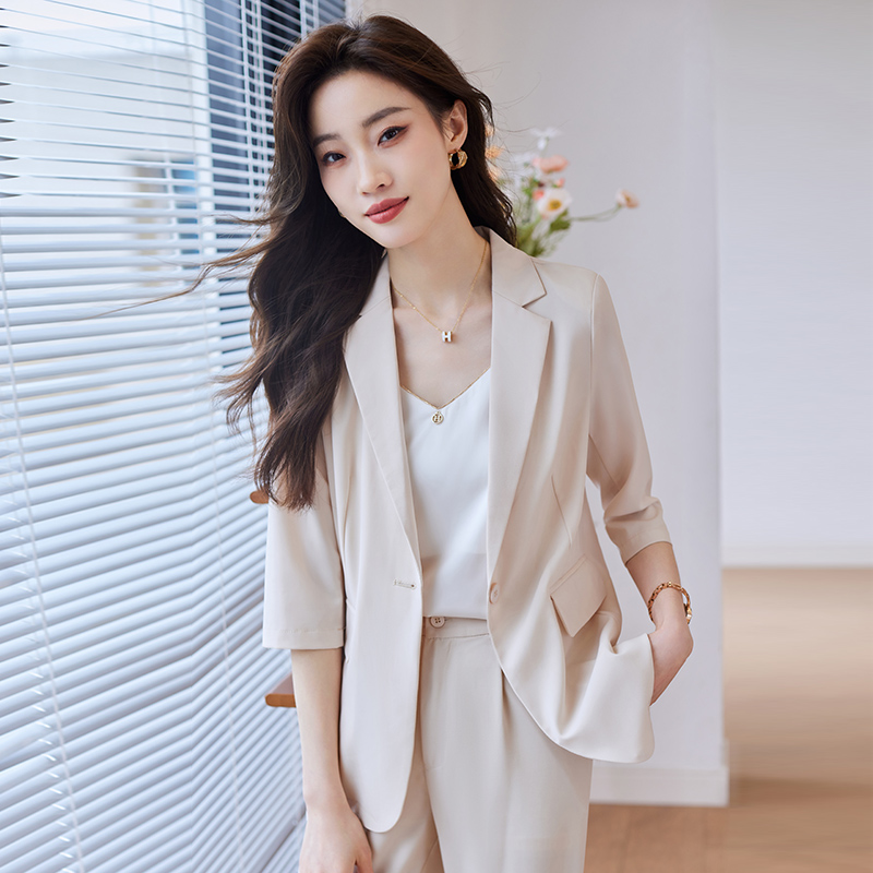 Casual cropped pants short business suit 2pcs set