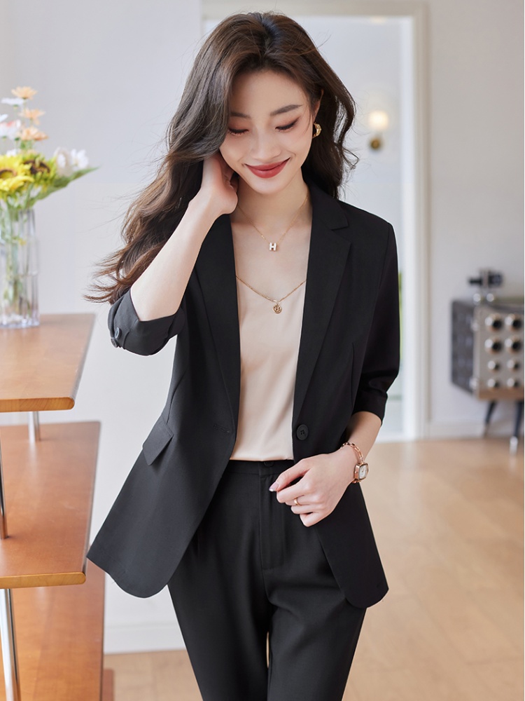 Casual cropped pants short business suit 2pcs set