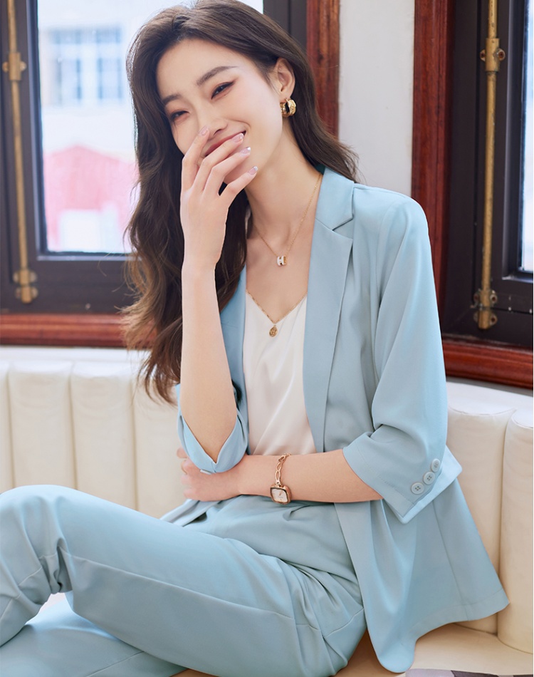 Casual cropped pants short business suit 2pcs set