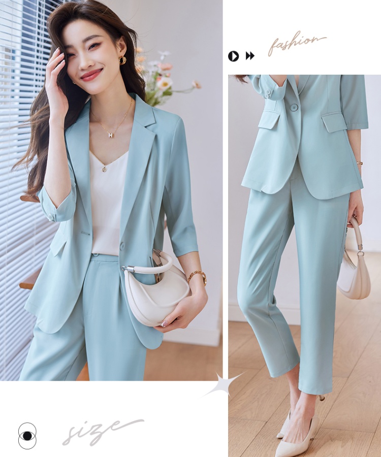 Casual cropped pants short business suit 2pcs set